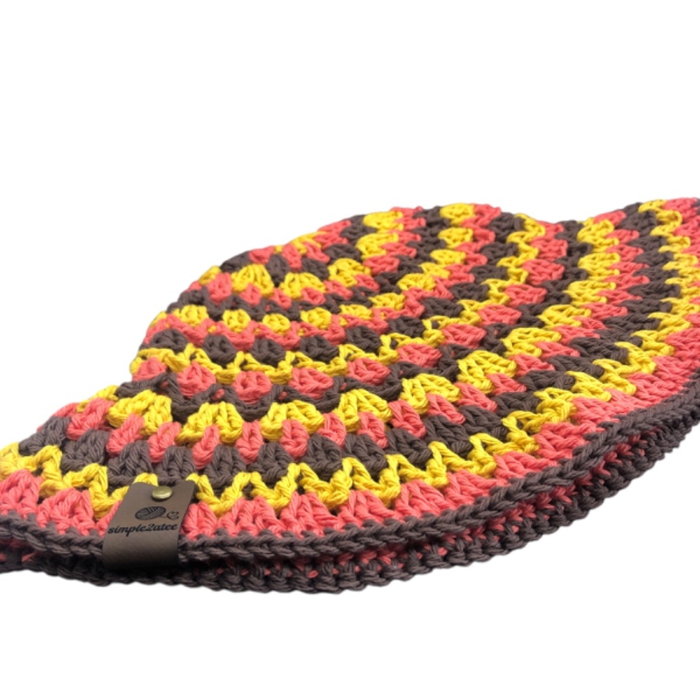Crochet Bucket Hat | Fall Festival -Brown, Coral, Mustard - Picture 12 of 15